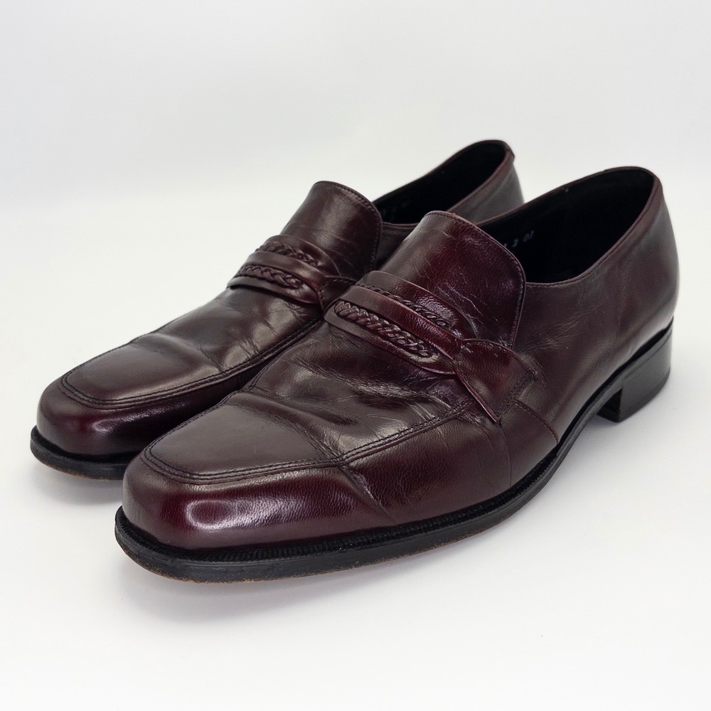 Florsheim Men's Size 8D Loafers Burgundy Leather Braided Dress Shoes USA 33472